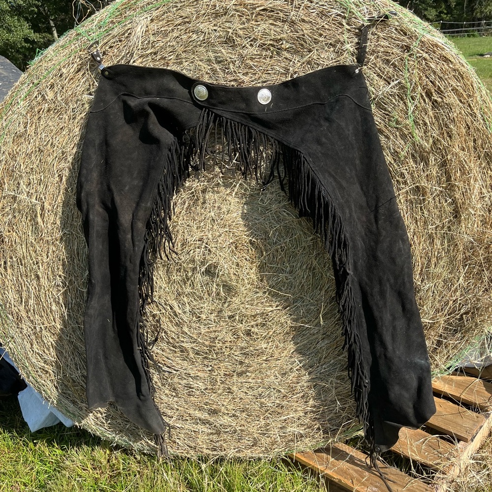 Man or woman black suede chaps